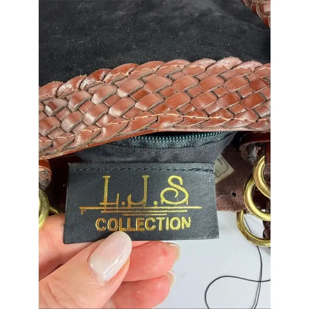 LJS Collection Black Suede Brown Leather Braided Shoulder Bag Vintage